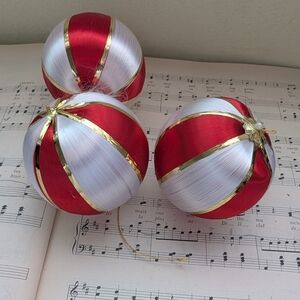 Vintage Christmas Silk Red and White Holiday Ornaments Eaton's